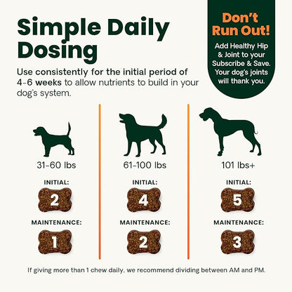 VetriScience Extra Strength Healthy Hip & Joint Chews, GlycoFlex Glucosamine and Green-Lipped Mussel Joint Support Supplement for Dogs, Promote Mobility & Soothe Joint Discomfort, Chicken, 60 Count