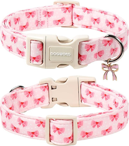 DOGWONG Cute Bowtie Printed Collar for Small Medium Large Dogs - Pink Dog Collar for Girl Female Dogs,M