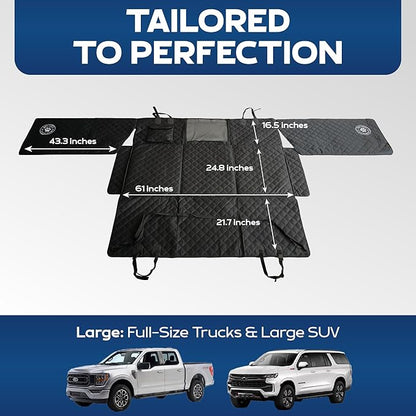 Ruff Liners Large Back Seat Extender for Dogs, Black – As Seen on Shark Tank – Flat Bridge Platform for Full-Size Trucks, Stable Base, 400lb Support, Waterproof – Rigid Back Seat Cover for Dogs