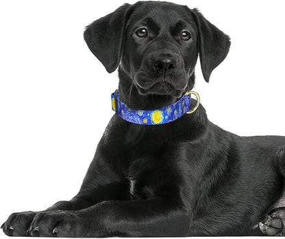 Rnivvi Dog Collar for Large Dogs, Cute Heavy Duty Adjustable Puppy Collar with Quick Release Buckle for Boy Girl & Female, Pet Accessories for Walking Running, L Length 1" Width, Van Gogh Starry Night
