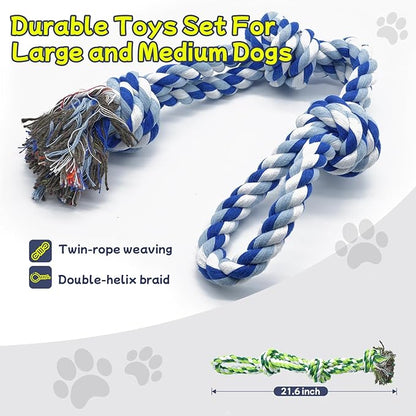 Rocfish [3 Pack] Dog Rope Toys for Aggressive Chewers, Nearly Indestructible Tug of War Toys for Large & Medium Dogs, 100% Cotton, Teeth Cleaning Chew Rope, Heavy Duty Tug of War Dog Toy for Boredom