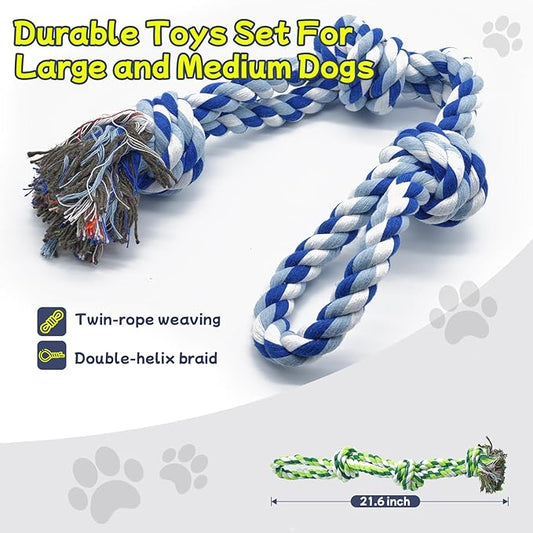Rocfish [3 Pack] Dog Rope Toys for Aggressive Chewers, Nearly Indestructible Tug of War Toys for Large & Medium Dogs, 100% Cotton, Teeth Cleaning Chew Rope, Heavy Duty Tug of War Dog Toy for Boredom