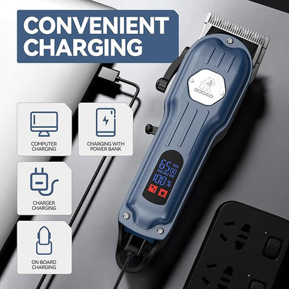 Dog Grooming Kit for Heavy Thick Hair&Coats,Low Noise Dog Hair Trimmer,Rechargeable Cordless Pet Shaver with Stainless Steel Blade, Dog Clippers for Grooming for Small Large Dogs Pets (Blue)