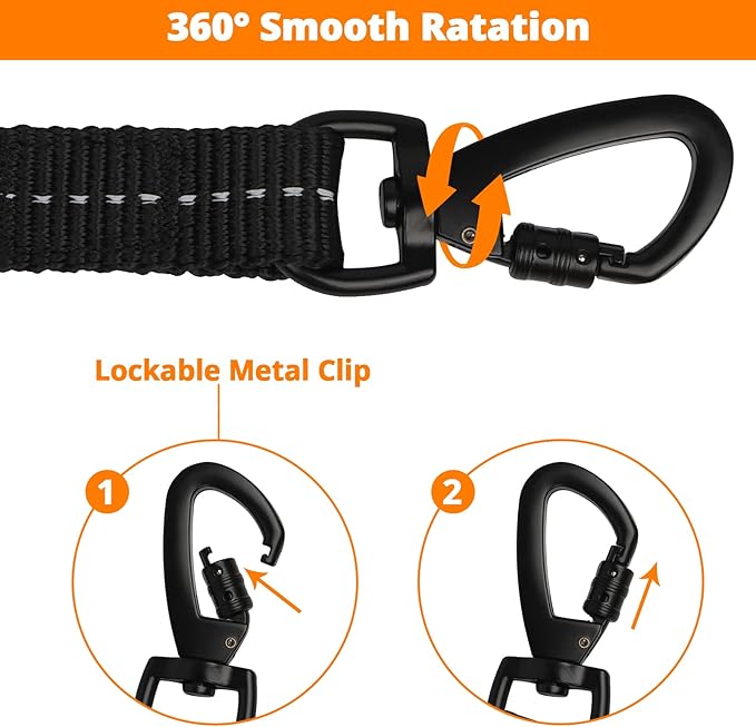 Long Dog Leash 10 FT: Heavy Duty Rope Leashes for Dogs Training with Swivel Lockable Hook Reflective Threads Bungee and Padded Handle - Dog Lead for Large Small Medium Dogs Outside Walking Hiking