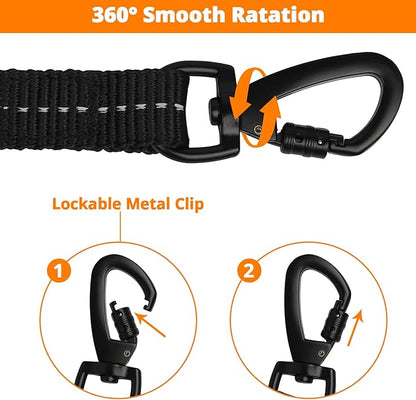 Long Dog Leash 10 FT: Heavy Duty Rope Leashes for Dogs Training with Swivel Lockable Hook Reflective Threads Bungee and Padded Handle - Dog Lead for Large Small Medium Dogs Outside Walking Hiking
