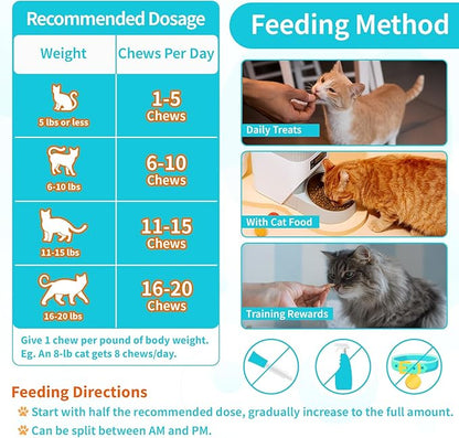 Cat Hairball Support Chews – 500 Crunchy & Creamy Texture Hairball Treats for Cats – Texture Indoor Feline Digestion Formula, Hairball Control & Cat Digestion Support, Chicken & Krill Flavor