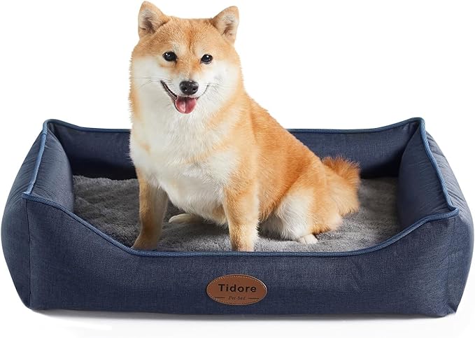 Tidore Orthopedic Dog Beds for Medium Dogs, Durable Egg Crate Foam Sofa Dog Bed wit Washable Removable Cover,Waterproof Lining,Pet Bed for Large Dogs (Navy Blue, 26.4" L x 21.7" W x 6.2" Th)