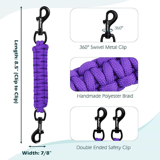 PetBonus Dog Collar Safety Clip, Handmade Backup Safety Strap for Dog Harness, Prong, Pinch Collar, Double Ended Clasp Leash Connector (Purple)