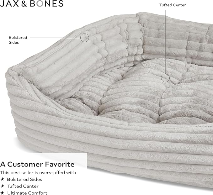 Jax & Bones Dog Bed Napper - Luna Grey Machine Washable Bed For Dogs - Extra Heavy Duty Bolstered Sides - Small Grey Dog Mat Beds | 24 x 21 Inches