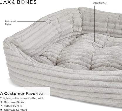 Jax & Bones Dog Bed Napper - Luna Grey Machine Washable Bed For Dogs - Extra Heavy Duty Bolstered Sides - Medium Grey Dog Mat Beds | 35 x 27 Inches