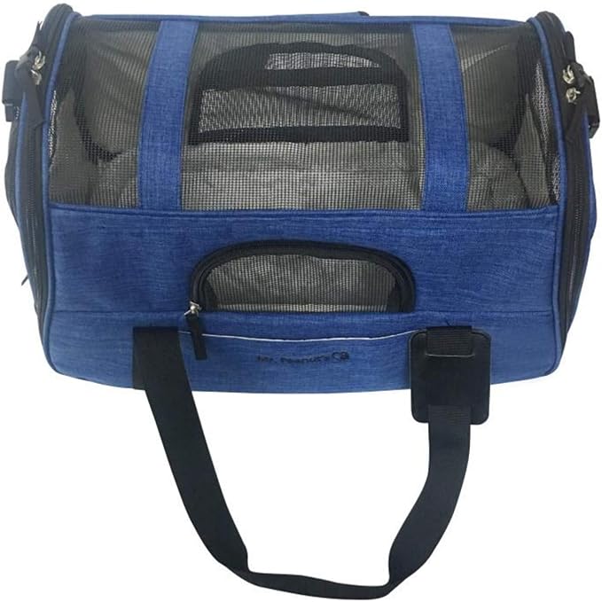 Airline Approved Pet Carrier, Tall Profile Soft Sided Luxury Travel Tote with Fleece Bedding, Premium Brand Auto Self Locking Zippers, Under Seat Compatibility, Perfect for Cats and Small (Deja Blue)