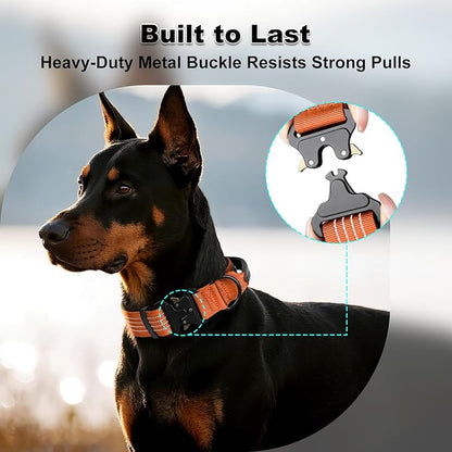 Plutus Pet Tactical Dog Collar with Tracker Pocket for AirTag, Adjustable Reflective Nylon Collar, Metal Buckle, Leather-Wrapped Handle, Soft Padded for Medium Large Dogs (Orange, S)