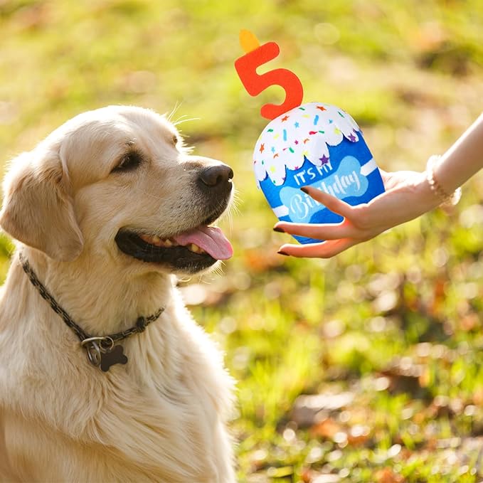 Dog Birthday Cake Toy Accessories for Girl Boy Gifts, Squeaky Plush Toy for Dog Birthday Party Decor Favor for Large, Medium and Small Dogs(5th,Blue)