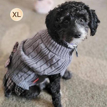 KYEESE Dog Sweater Stretchy Knitwear Pet Sweater Dress Soft Turtleneck Pet Coats Comfy Dogs Clothes with Bowtie Thick Dog Sweaters for Small Dogs Male, Grey, X-Large