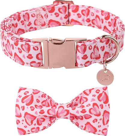 UP URARA PUP Valentine’s Day Dog Collar with Bow Tie, Pink Heart Bowtie Collar with Metal Buckle, Valentine’s Day Gift Pet Collar for Puppy Girl Boy Dog or Cat, Wedding Dog Collar, S, Neck 10-16in