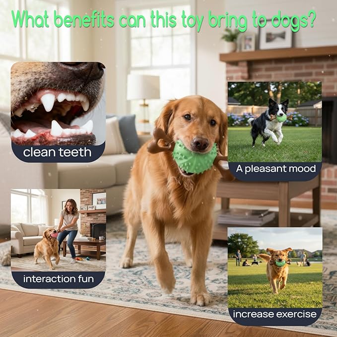 sidaeren Dog Toys,Hybrid Dog Chew Toy for Aggressive Chewers, 2-in-1 Durable Wood-Plastic Bone & TPR Spike Ball, Natural Wood Scent, Integrated Safe Design for 20-100 lbs Medium Large Breeds
