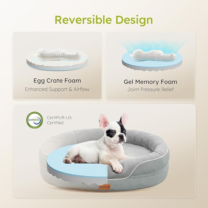 CWAWZ Large Orthopedic Dog Bed, 36 in. Dog Bed for Large Sized Dogs with Full-Surround Bolsters, Dual-Sided Dog Cooling Beds with Memory Foam, Washable Pet Sofa Couch with Nonslip Bottom, Light Grey