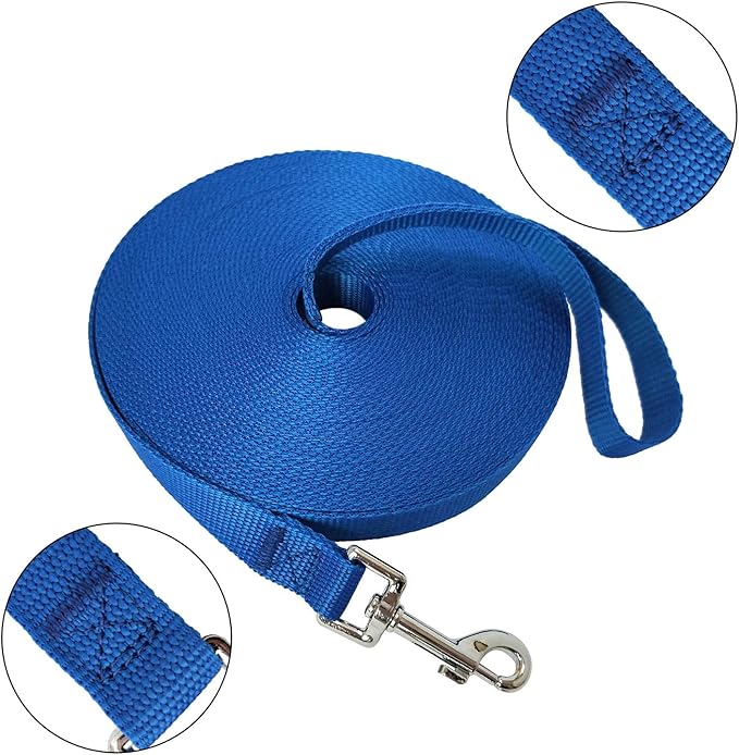 Nylon Training Dog Leash for Small Medium Large Dogs, 15ft 20ft 30ft 50ft Long Leash Dog/Puppy Lead for Obedience Recall Training, Camping (50ft, Blue)