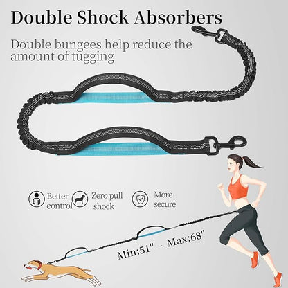 iYoShop Hands Free Dog Leash with Zipper Pouch, Dual Padded Handles and Durable Bungee for Walking, Jogging and Running Your Dog (Medium, 8-25 lbs, Black)