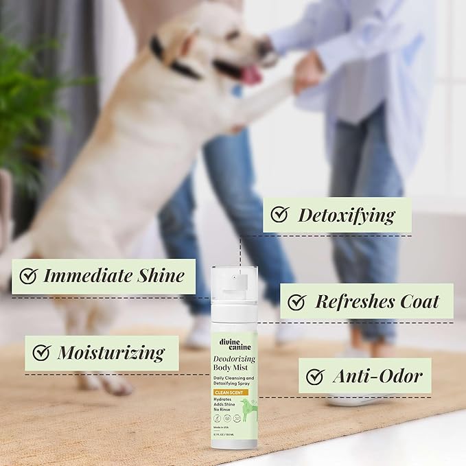Divine Canine Cleansing Hair and Body Spray for Dogs - 5.1 Fl Oz of Dog Deodorizer, Long Lasting Formula - Everyday Body Spray with Aloe, Lemongrass Oil, and More - Made in The USA