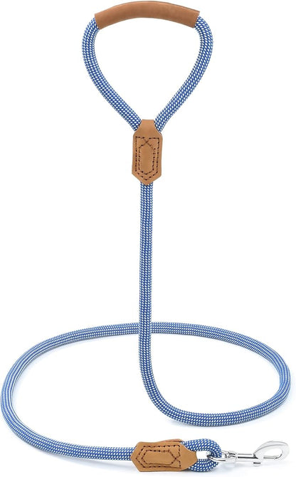 Mile High Life | Premium Leather Dog Leash | Strong Rope Leash | Leather Handle | Zinc Alloy Strong Clasp | Small Medium Large Dogs | 4/5/6 Feet(Blue White, 48 Inch (Pack of 1))