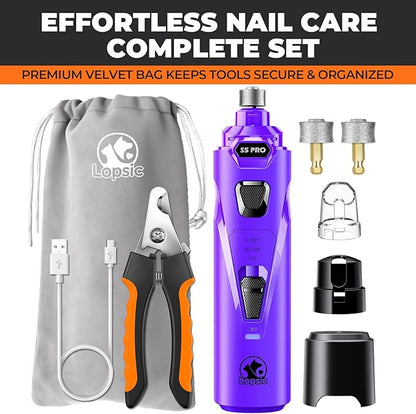Dog Nail Grinder with 2 LED Lights Powerful 2 Speeds Super Quiet Dog Nail Trimmers with 3 Grinding Wheels Rechargeable Pet Dog Nail Clippers for Large Medium Puppy Dogs Dog Nail File Cat Nail Clipper