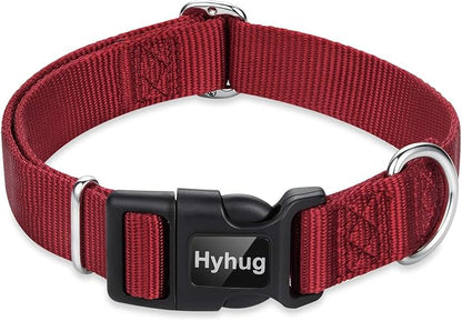 Hyhug Medium Dog Collar, Red:Heavy-Duty Quick-Release Nylon Buckle, Adjustable & Durable, Cute Dog Collar (Medium, Red)