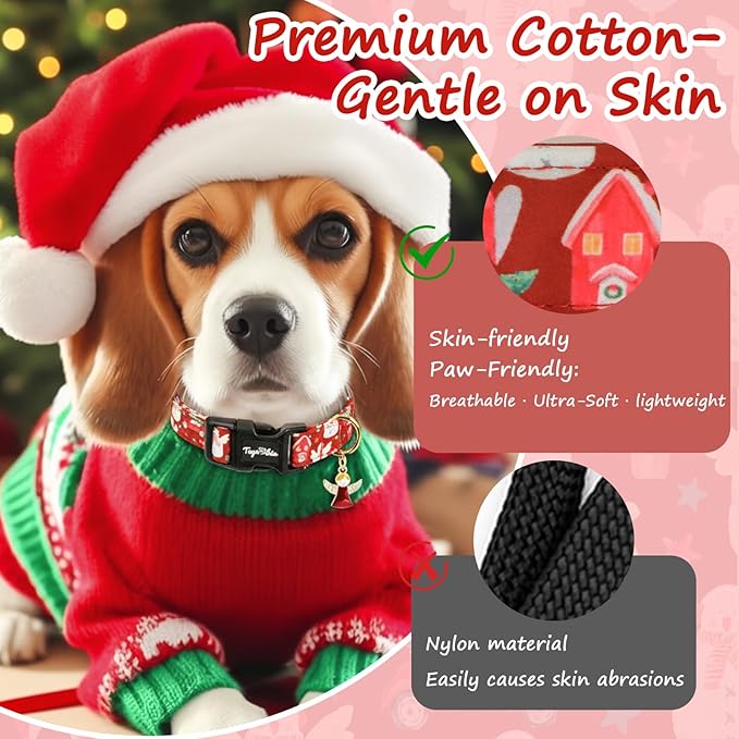 Christmas Dog Collar for Medium Dogs, Adjustable Red Small Dog Collars with Snowman Pattern, Cute Dog Christmas Collar for Dogs, Winter Holiday Dog Collar for Girl Boy Dog-M