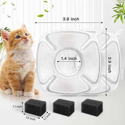 32 Pcs Cat Water Fountain Replacement Filters, 16 Pack Filters 16 Pack Pre- Sponges Fit for 67oz, 95oz, 135oz Automatic Pet Fountain Dog Water Dispenser