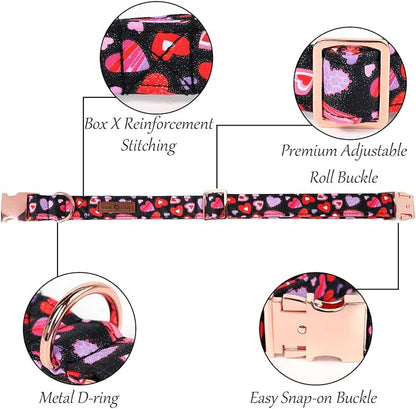 Lionet Paws Valentines Dog Collar Bowtie, Dog Bowtie Collar with Metal Buckle for Dogs, Adjustable Fabric Black Black Dogs Collars Girl Boy, XS, Neck 8-12 in