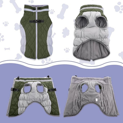 Lelepet Dog Coat Warm Dog Winter Coat Waterproof Dogs Jacket with Harness Built in Reflective Pet Fleece Vest Zip-Up Cold Weather Coats for Large Dogs Turtleneck & Windproof Coats Boxer Army Green XL