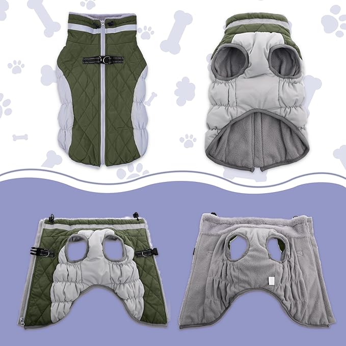 Lelepet Dog Coat Warm Dog Winter Coat Waterproof Dogs Jacket with Harness Built in Reflective Pet Fleece Vest Zip-Up Cold Weather Coats for Small Dogs Turtleneck & Windproof Coats Yorkie Army Green S