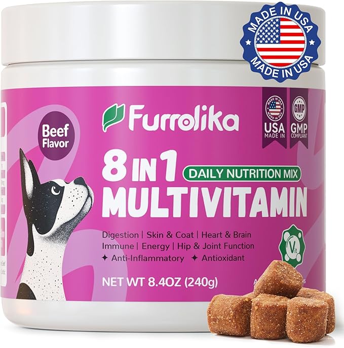 Furrolika Multivitamin Chews for Dogs - Dog Vitamins and Supplements with Glucosamine, Chondroitin, Digestive Enzymes, Probiotics - Hip & Joint, Immune System, Skin & Coat Support - 60 Soft Chews