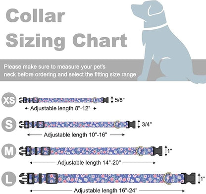 Rnivvi Dog Collar for Small Dogs, Cute Floral Heavy Duty Adjustable Puppy Collar with Quick Release Buckle for Girl & Female, Pet Accessories for Walking Running, XS Length 5/8" Width, White Blue