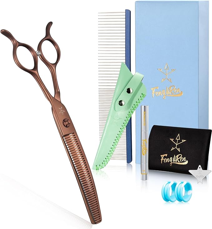 High-end Professional Dog Grooming Curved Thinning Scissors Teeth Blending Shears Pet Texturizing Thinner Blender Shears 7 Inch Extremely Very Sharp Made Of Stainless Steel Alloy For Dog Cat Groomer