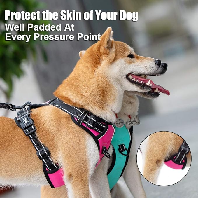 PoyPet No Pull Dog Harness, Reflective Comfortable Vest Harness with Front & Back 2 Leash Attachments and Easy Control Handle Adjustable Soft Padded Pet Vest for Small to Large Dogs (Pink,S)