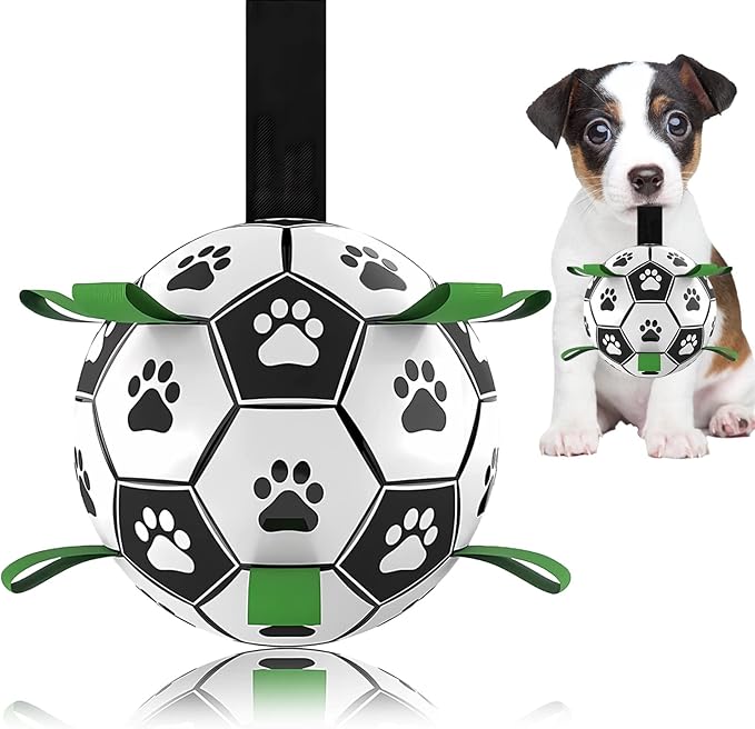 Domchan Dog Soccer Ball, Interactive Toys for Tug of War, Puppy Birthday Gifts, Tug Toy, Water Toy, World Cup Durable Balls for Small & Medium Size (6 inch)