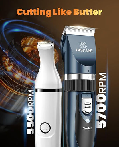 oneisall 4 in 1 Dog Clippers and Paw Trimmer Grooming Kit, Low Noise Cordless Dog Clippers for Grooming Pet Hair Trimmers for Small and Large Dogs Cats Animals