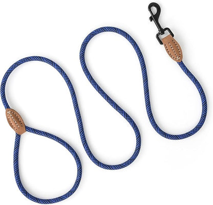 Mile High Life Small Dog Leash, Thin Rope Leash with Genuine Leather Connection and Heavy Duty Metal Clasp, Great for Small Medium Dogs(Blue,60 Inch-1/3)