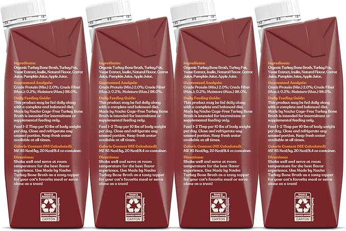 Made by Nacho Bone Broth Cat Food Topper for Hydration and Picky Eaters - Add Protein and Flavor to Your Dry Cat Food – Supports Optimal Nutrition, Digestion, Skin & Coat 11 oz. (Pack of 4), Turkey