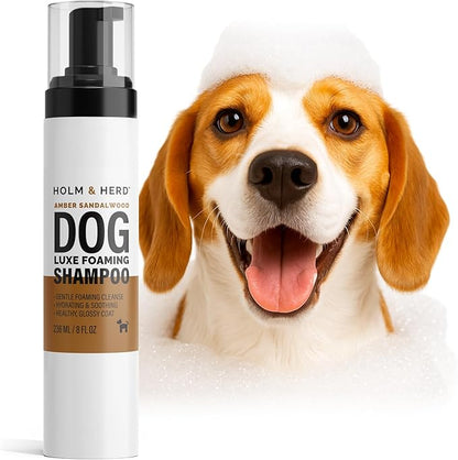 Luxe Foaming Dog Shampoo – Gentle, Moisturizing Pet Wash for Dry & Sensitive Skin – Skin Soothing, Odor Control, Shiny Healthy Coat – 8 fl oz (Amber Sandalwood)