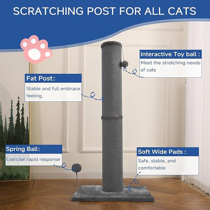 Cat Craft Cat Scratching Post Carpet Scratching Post 41" for Indoor Cats, Tall Cat Scratch Post, Carpet Cat Scratcher with Replaceable Toys, Sturdy Base, Large, Gray