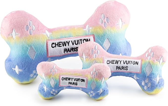 Haute Diggity Dog Pink Ombre Chewy Vuiton Bone, Plush Designer Dog Toys with Interactive Squeaker, Stimulating Pet Enrichment, Machine-Washable & Safe Materials for All Breeds, Size Large