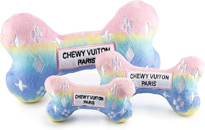 Haute Diggity Dog Pink Ombre Chewy Vuiton Bone, Plush Designer Dog Toys with Interactive Squeaker, Stimulating Pet Enrichment, Machine-Washable & Safe Materials for All Breeds, Size Large