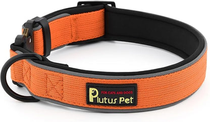 Plutus Pet Tactical Dog Collar, Reflective, Adjustable Heavy Duty Dog Collar, Soft Padded and Comfortable, for Small Medium and Large Dogs (Orange, L)