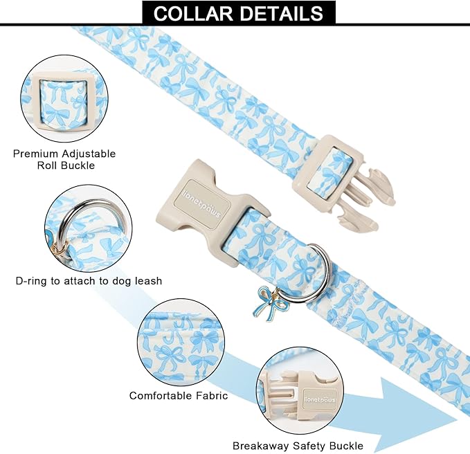 Lionet Paws Summer Dog Collar- Cute Blue Bow Dogs Collar with Plastic Buckle and Bowtie Pendant,Dog Collar for Medium Large Dogs Boy