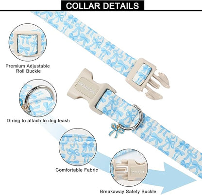 Lionet Paws Summer Dog Collar- Cute Blue Bow Dogs Collar with Plastic Buckle and Bowtie Pendant,Dog Collar for Medium Large Dogs Boy