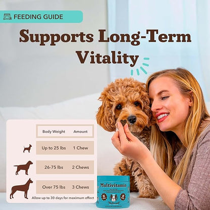 Natural Dog Company 25-in-1 Multivitamin for Dogs – Vet-Formulated Soft Chews for Puppies, Adults & Seniors, Supports Joints, Skin, Coat, Immune & Heart Health, NASC Certified, 180 Count