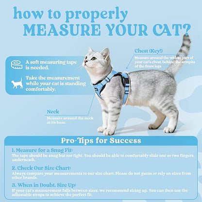 rabbitgoo Cat Harness and Leash for Walking, Escape Proof Soft Adjustable Vest Harnesses for Cats, Easy Control Breathable Reflective Strips Jacket, Light Blue,M