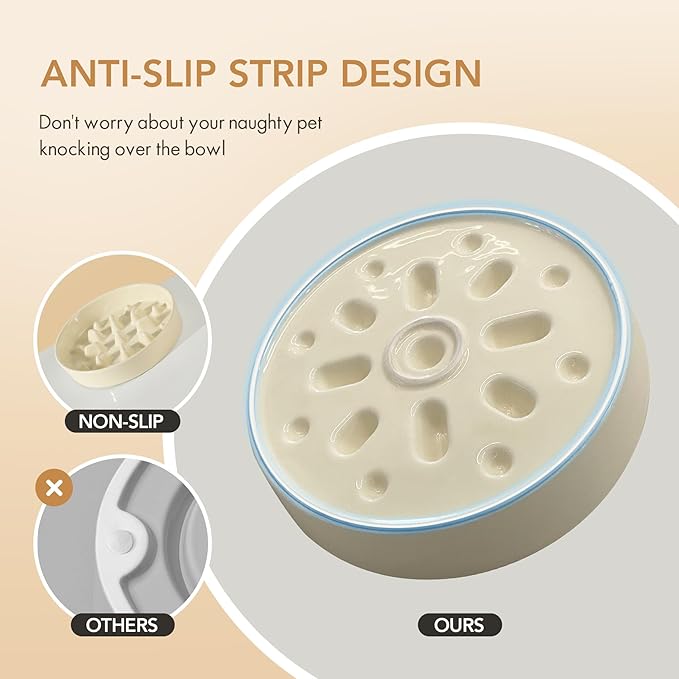 Ceramic 1.6 Cup Dog Bowl Slow Feeder, 8.2 inch Slow Pet Food Dish for Medium and Large Dog, Stop Bloat, Preventing Choking(Single Bowl, Beige)